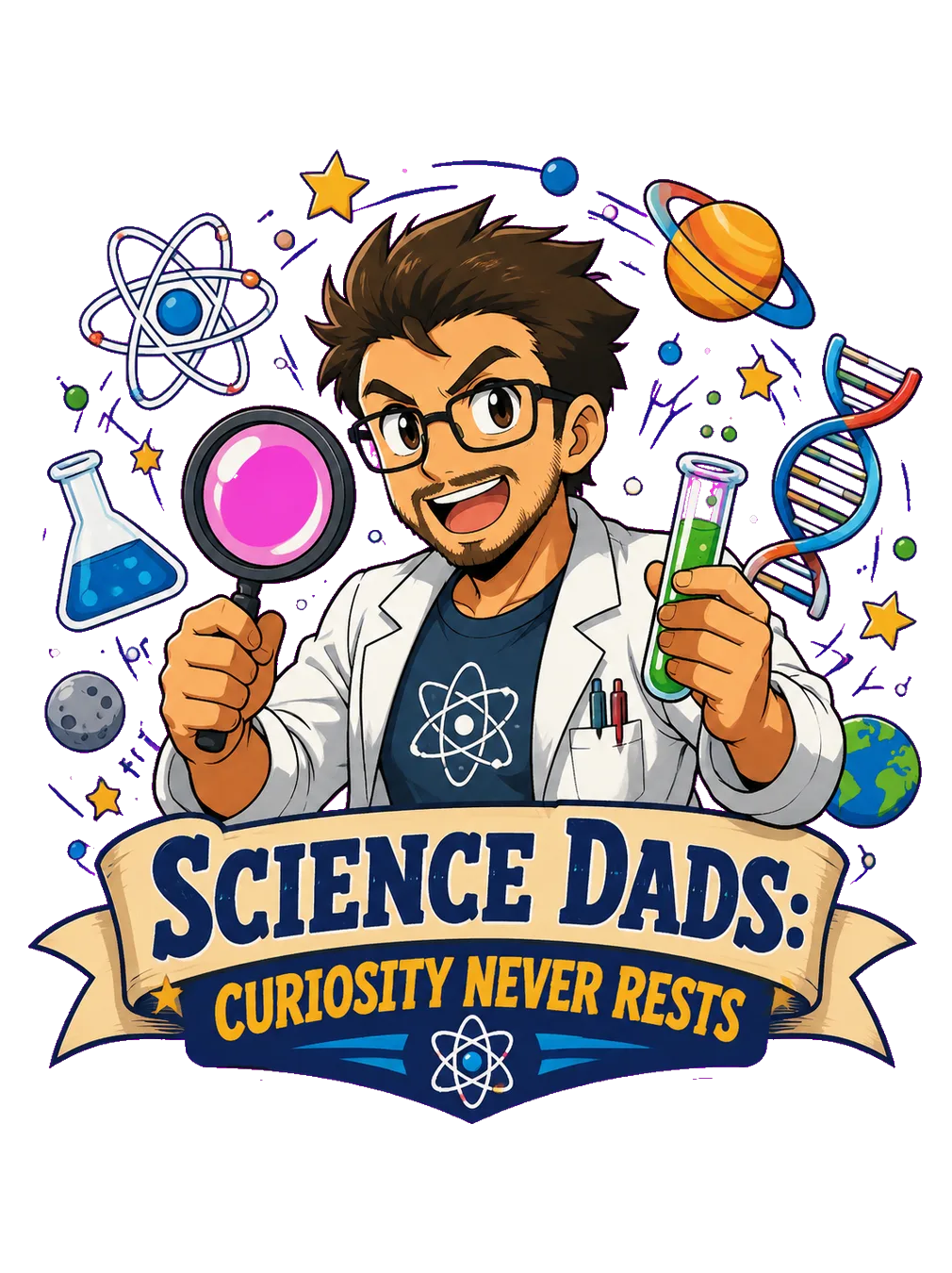 Anime Science Dad: Curiosity Never Rests β the original design artwork